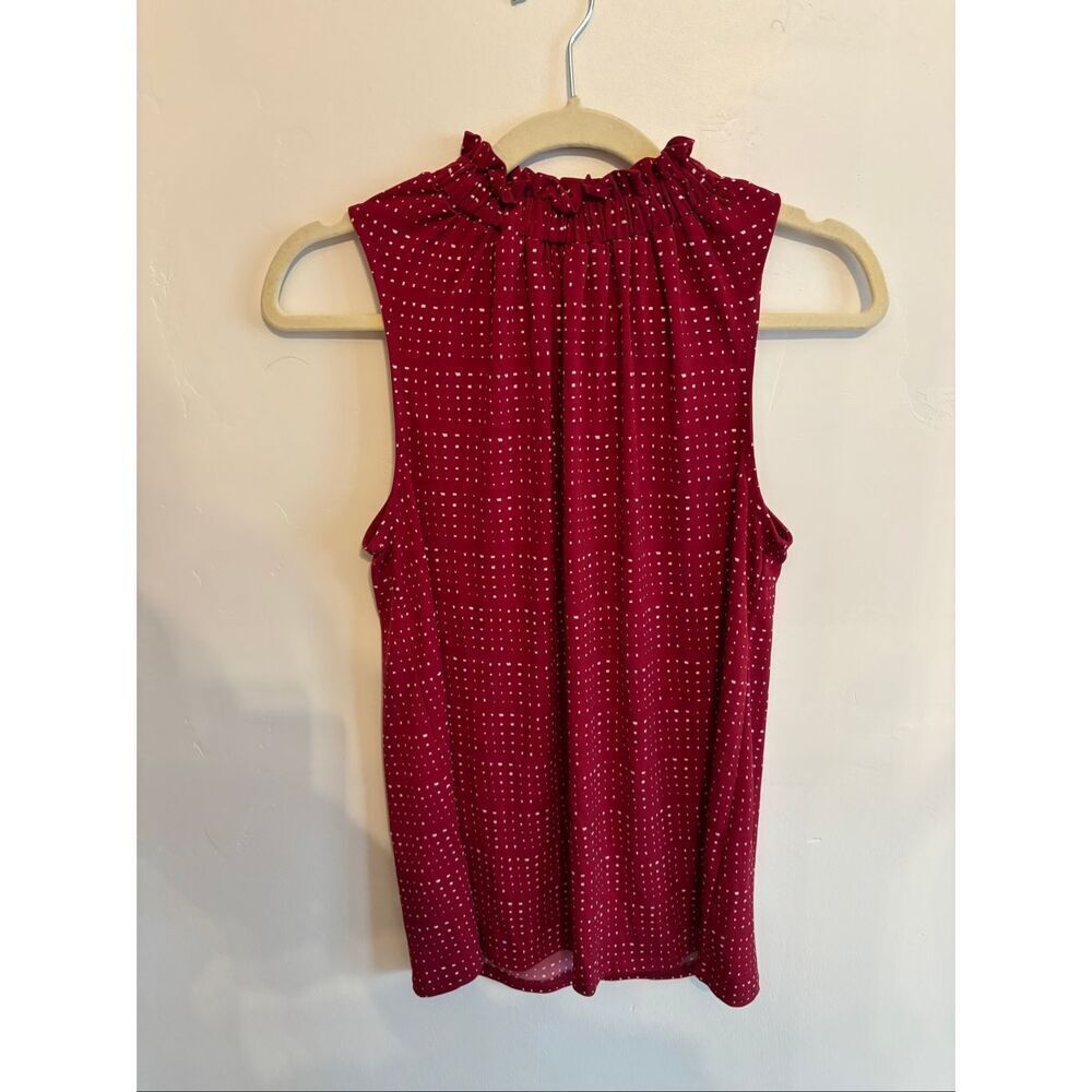Banana Republic Sleeveless Mock Neck Top Small Red Burgundy White Dotted Relaxed
